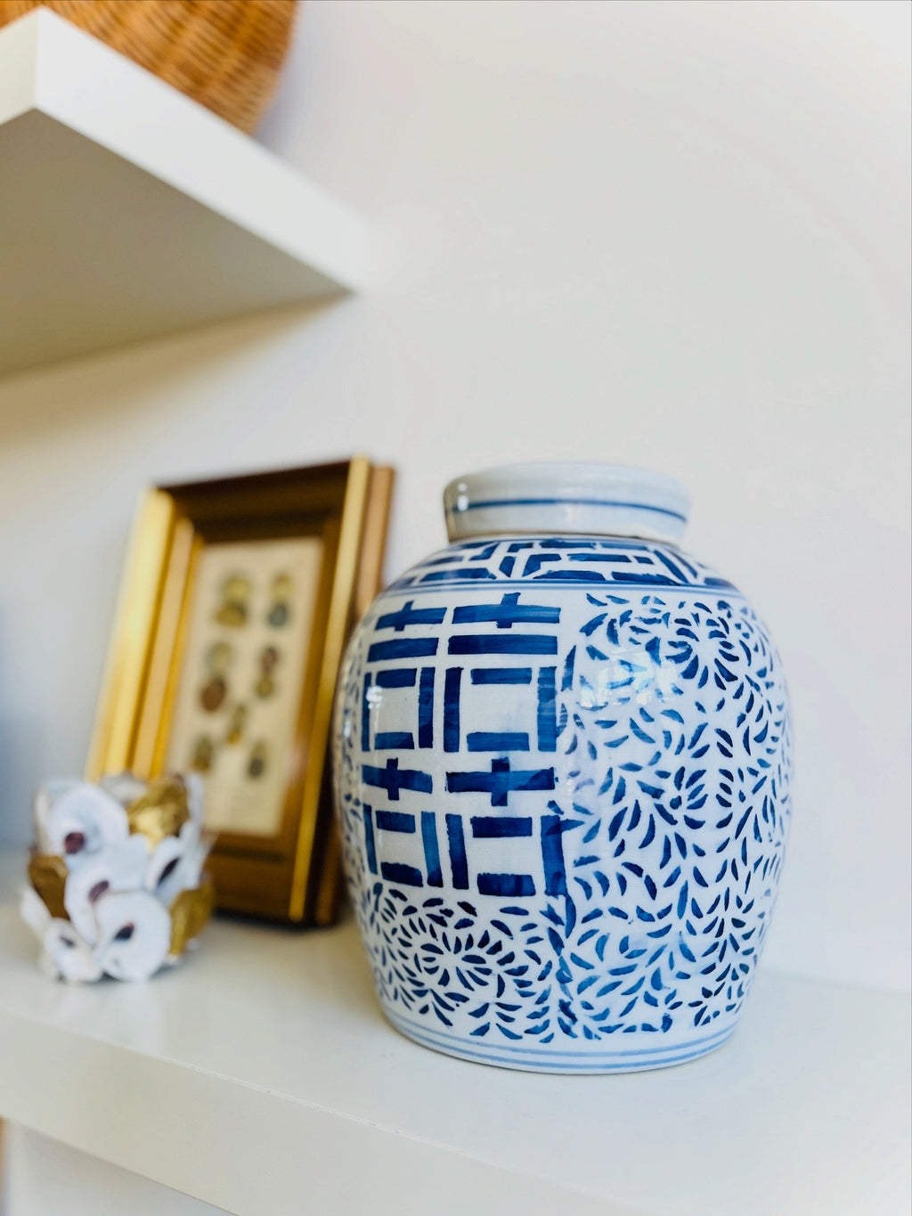 Blue & white double happiness ginger jar