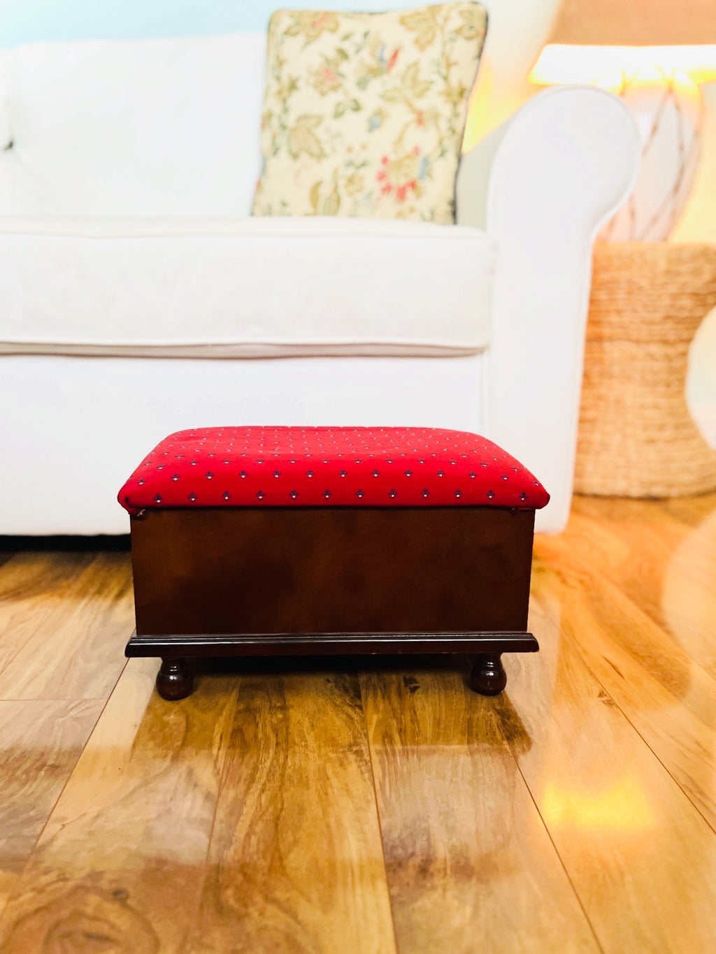 Mahogany footstool with storage