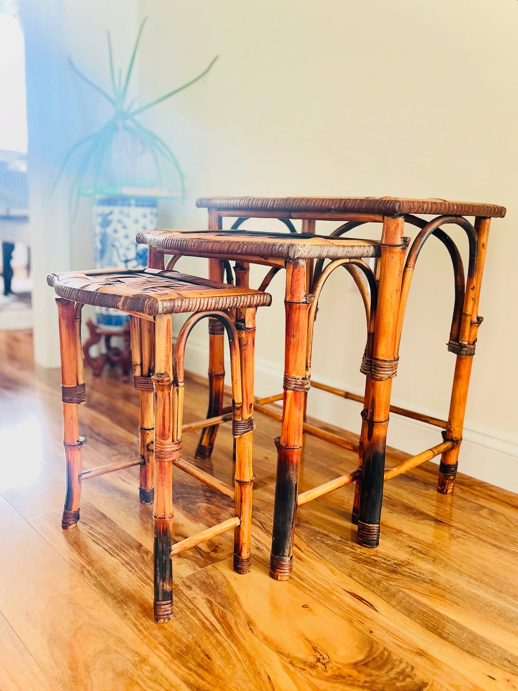 Burnt bamboo nesting tables