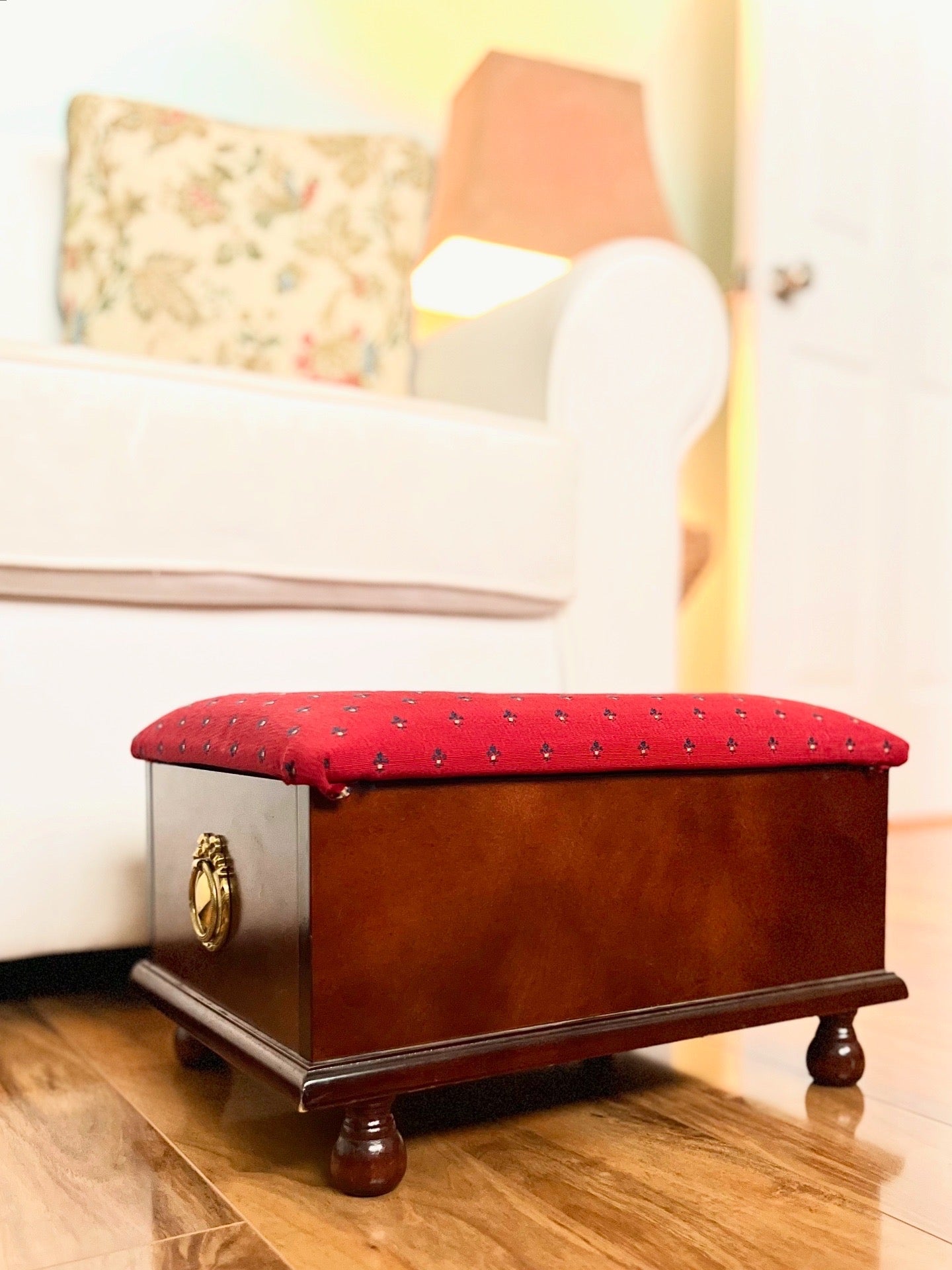 Mahogany footstool with storage