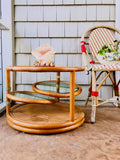 Rattan & glass tiered table