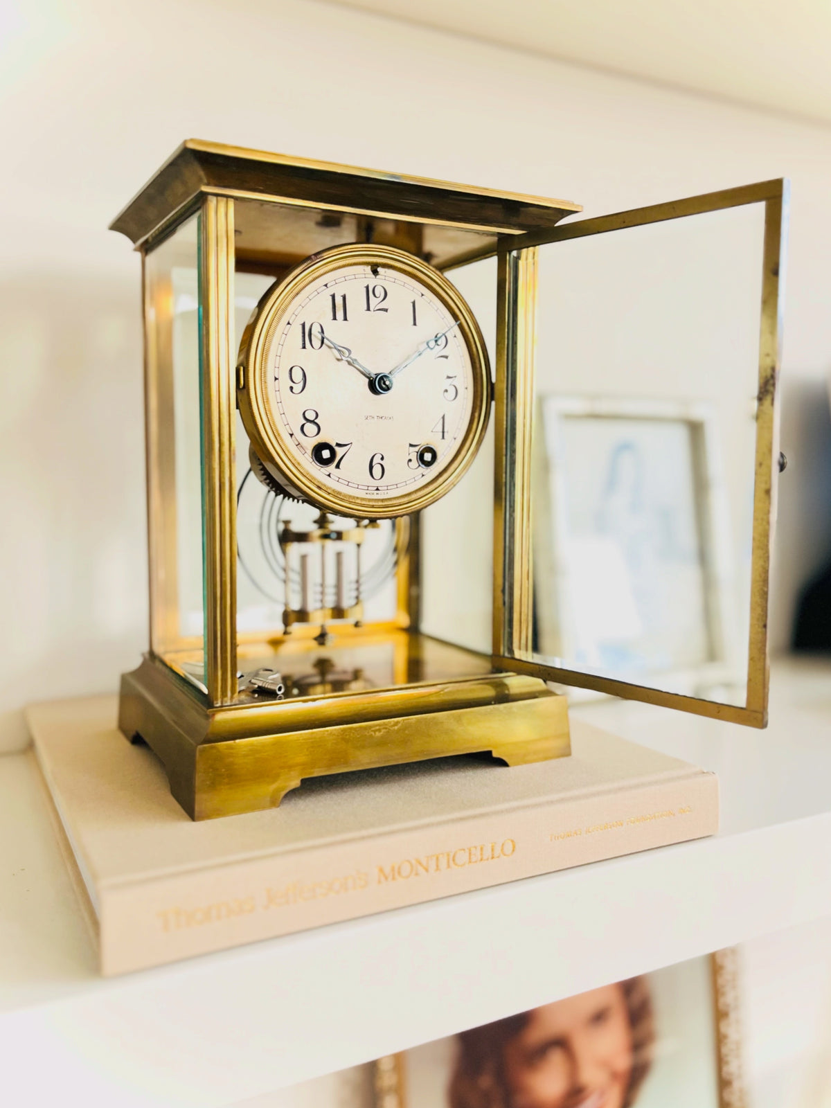 Seth Thomas brass & glass clock