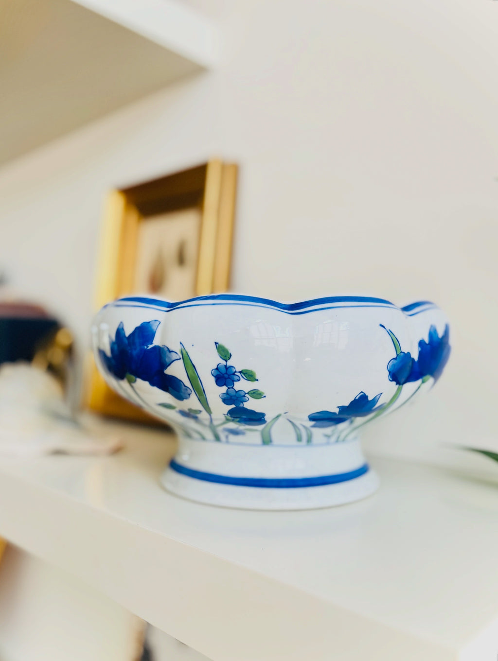 Floral chinoiserie pedestal planter
