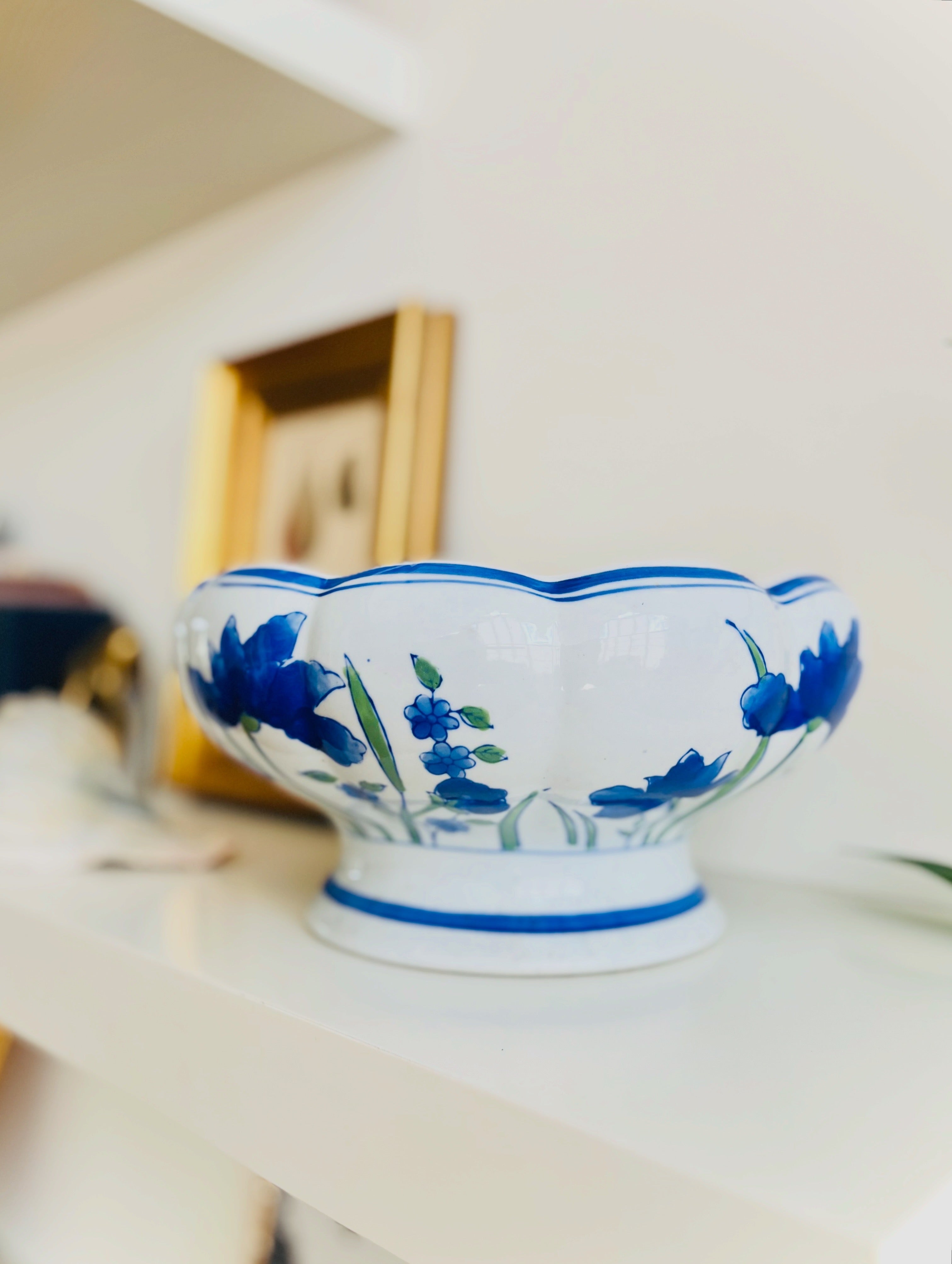 Floral chinoiserie pedestal planter
