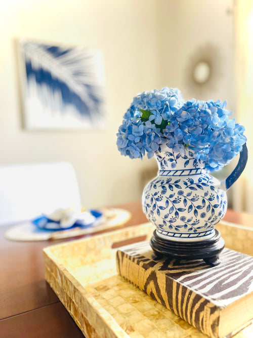 Blue & white pitcher
