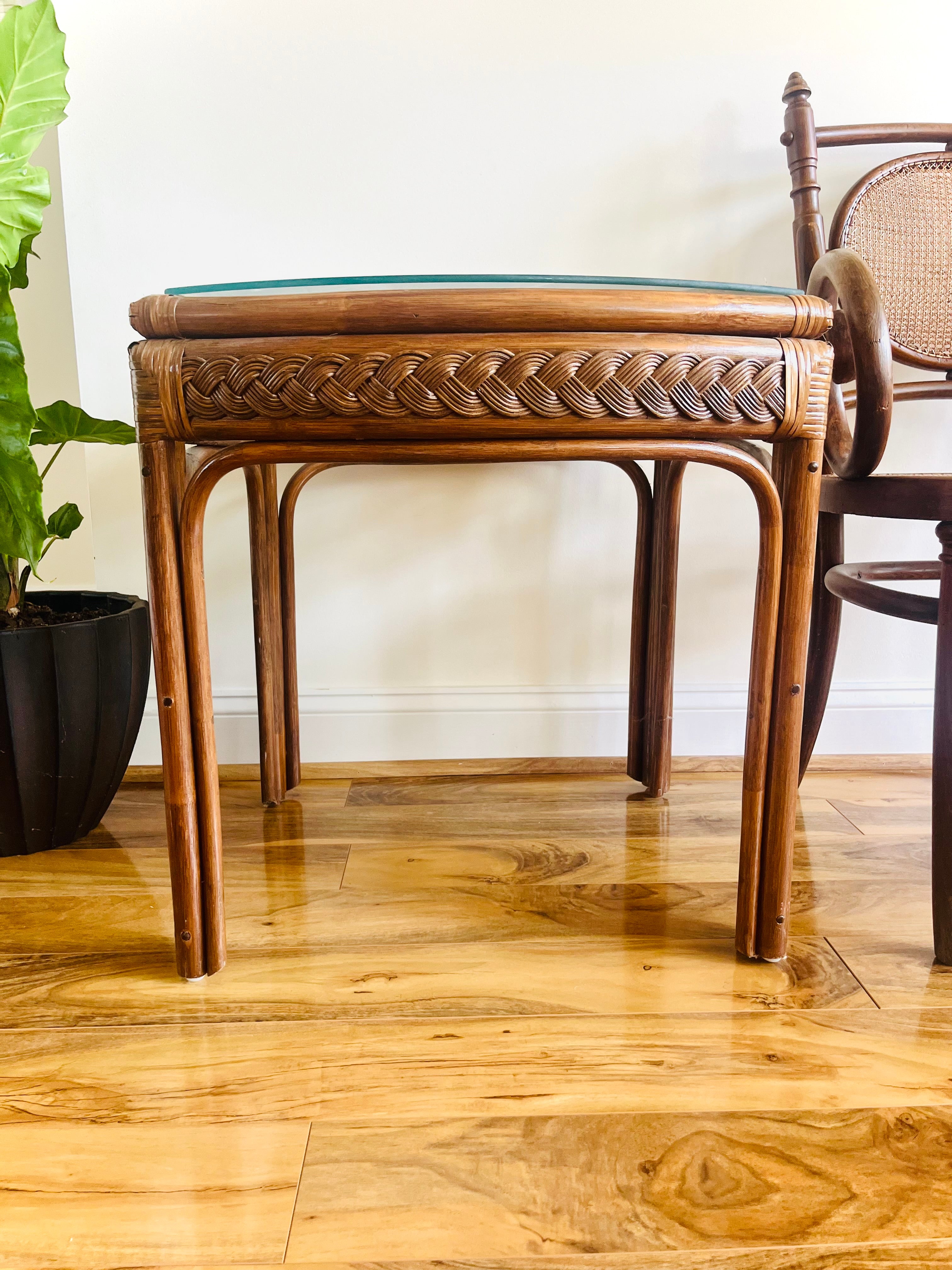 Rattan glass top side table