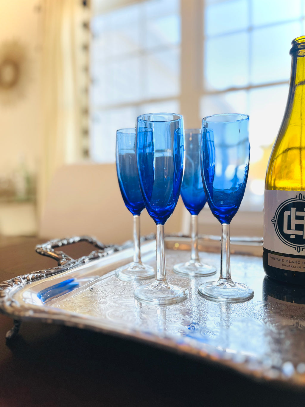 Cobalt blue champagne flutes