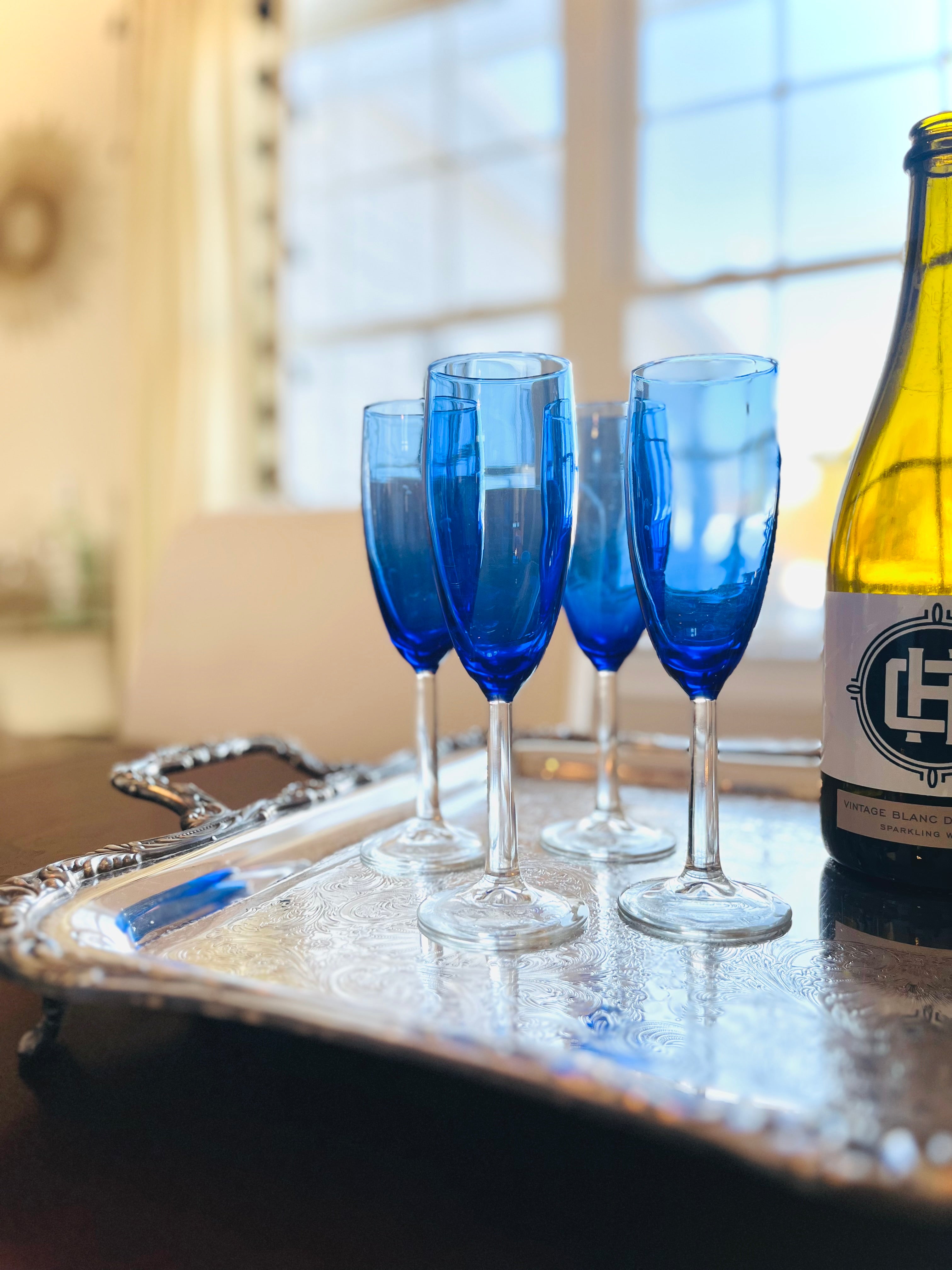Cobalt blue champagne flutes