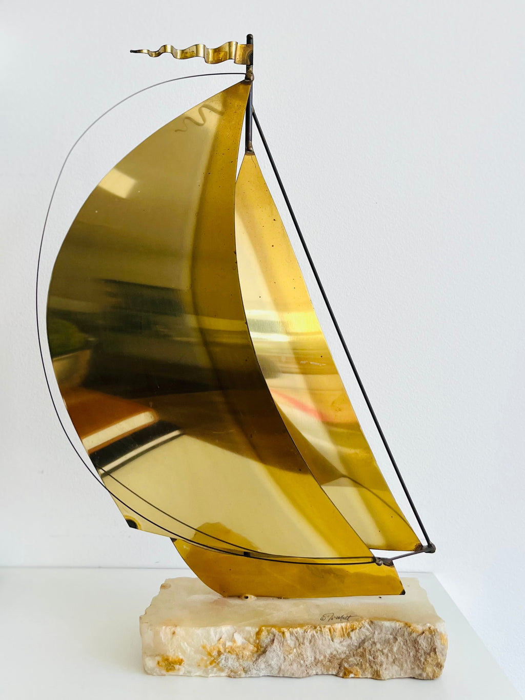 Brass & onyx 17” sailboat