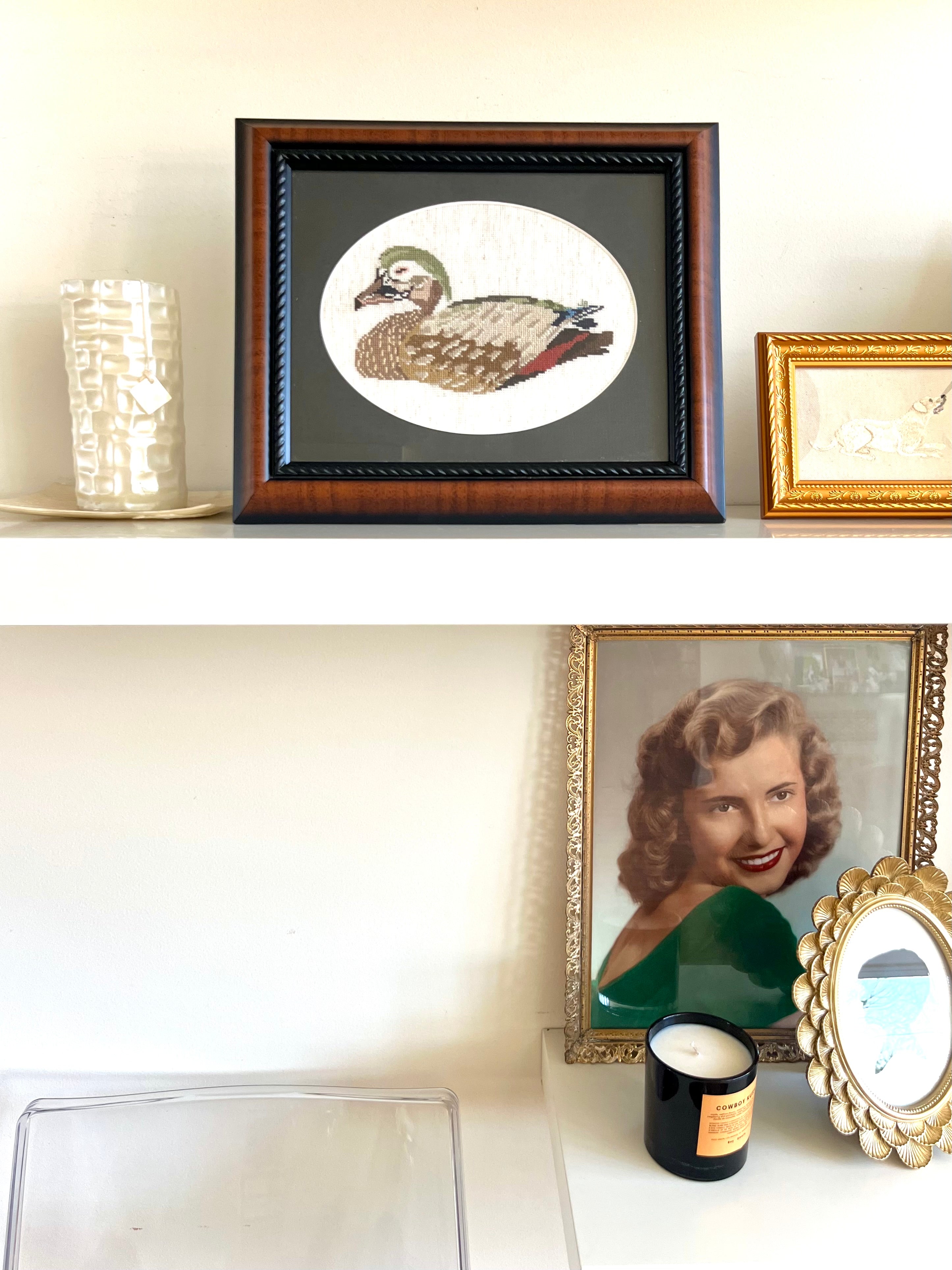 Framed needlepoint mallard