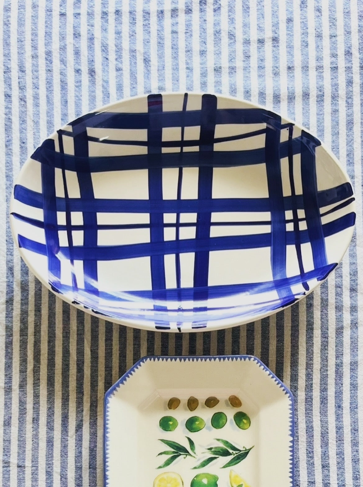 Blue & white plaid platter by Pier 1