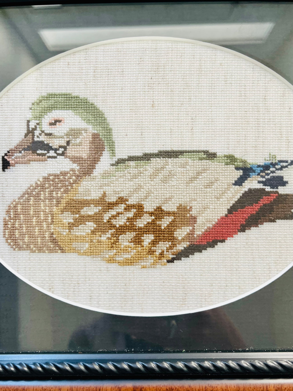 Framed needlepoint mallard